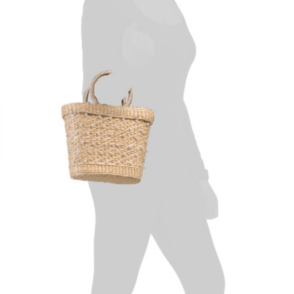 NWT Pearl Embellished Straw Satchel - Picture 2 of 3